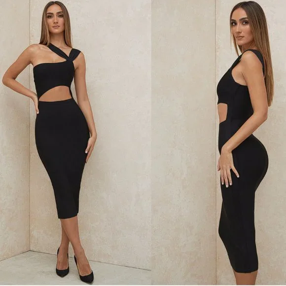 HOUSE OF CB 'Aina' Black Cut Out Bandage Midi Dress NWOT - Picture 4 of 9
